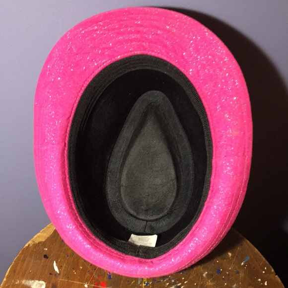 Sweet pink sparkle trilby hat short brim festive cap black cloth headband small - Picture 6 of 11